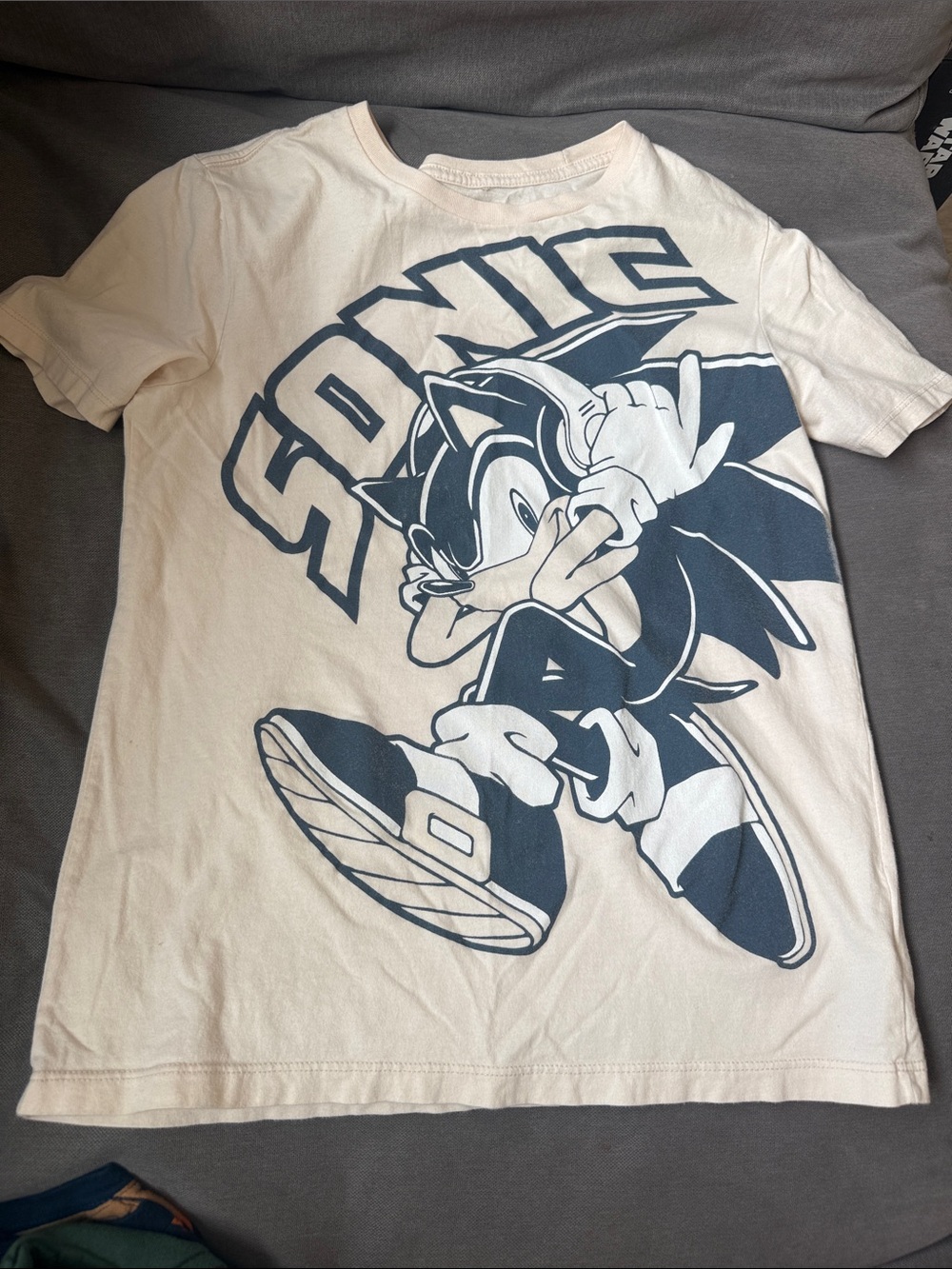 Kids Sonic Graphic Tee - Cream with Navy Print